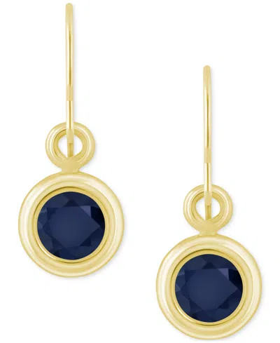 Macy's Sapphire Bezel Fish Hook Drop Earrings (3/4 Ct. T.w.) In 10k Gold (also Available In Ruby & Emerald) In Sapphire,gold