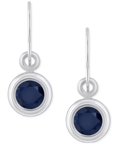 Macy's Sapphire Bezel Fish Hook Drop Earrings (3/4 Ct. T.w.) In 10k Gold (also Available In Ruby & Emerald) In Sapphire,white Gold