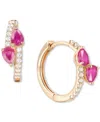 Macy's Sapphire, Ruby Or Emerald (3/4 Ct. T.w.) & Diamond (1/5 Ct. T.w.) Bypass Hoop Earrings In 14k Gold O In Ruby