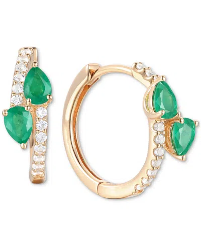 Macy's Sapphire, Ruby Or Emerald (3/4 Ct. T.w.) & Diamond (1/5 Ct. T.w.) Bypass Hoop Earrings In 14k Gold O
