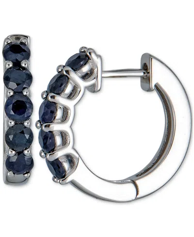 Macy's Sapphire Small Hoop Earrings (1 Ct. T.w.) In Sterling Silver, 0.47" In Blue