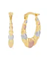 Macy's Satin Polished Triple Tone Graduated Xoxo Oval Hoop Earrings In 10k Yellow Gold, Rose Gold And Rhodi In Gold