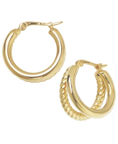 Macy's Sculptured Double Tube Twist Hoop Earrings In 14k Yellow Gold