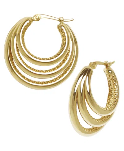 Macy's Sculptured Graduated Triple Tube Hoop Earrings In 14k Yellow Gold