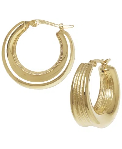 Macy's Sculptured Inverted Ribbed Hoop Earrings In 14k Yellow Gold