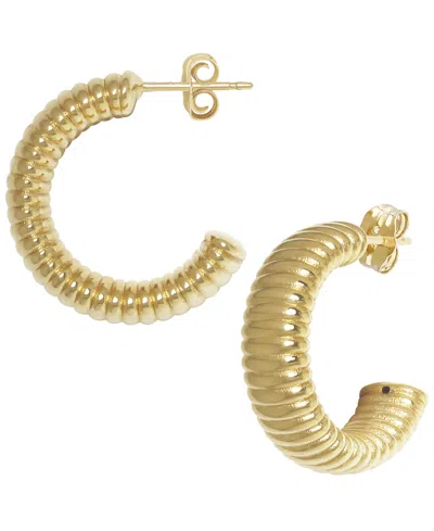 Macy's Sculptured Multi Ribbed Hoop Earrings In 14k Yellow Gold