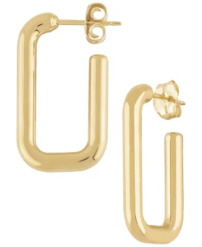 Macy's Sculptured Small Rounded Rectangle J Hoop Earrings In 14k Yellow Gold