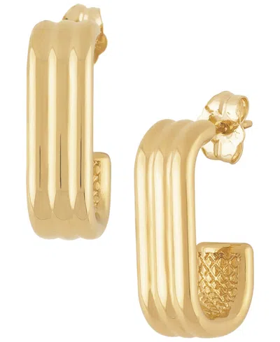 Macy's Sculptured Triple Tube Rectangle J Hoop Earrings In 14k Yellow Gold