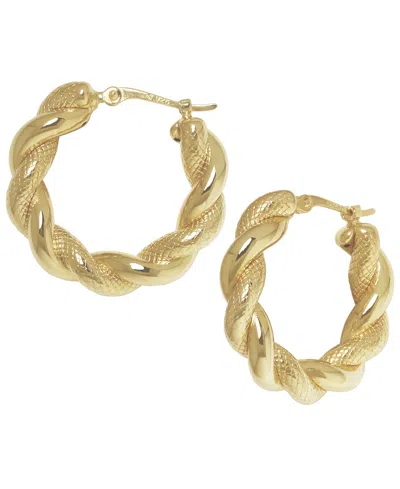 Macy's Sculptured Twisted Polished And Textured Hoop Earrings In 14k Yellow Gold