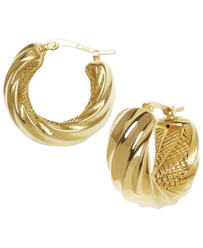 Macy's Sculptured Wide Square Twist Hoop Earrings In 14k Yellow Gold