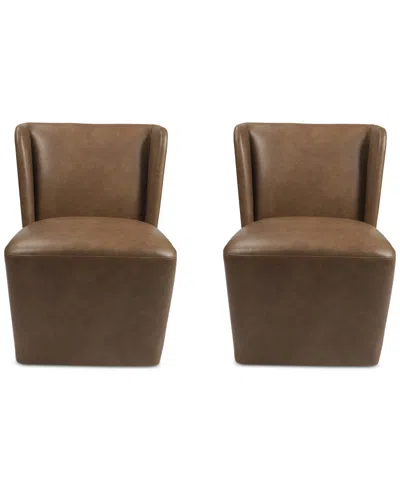 Macy's Seham 2-pc. Faux Leather Dining Chair Set, Created For  In Brown