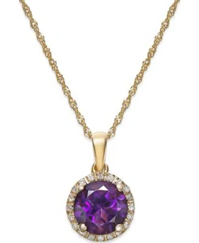 Macy's Semi Precious Stone Diamond Halo Pendant Necklaces In 14k White Yellow Or Rose Gold