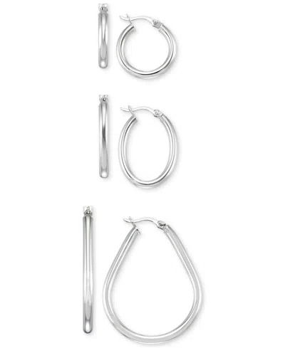 Macy's Set Of Three Hoop Earrings In 14k Yellow Gold Vermeil And Sterling Silver