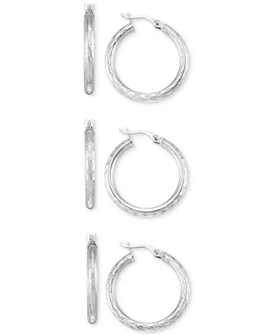 Macy's Set Of Three Textured Hoop Earrings In 14k Tri-gold Vermeil And Sterling Silver