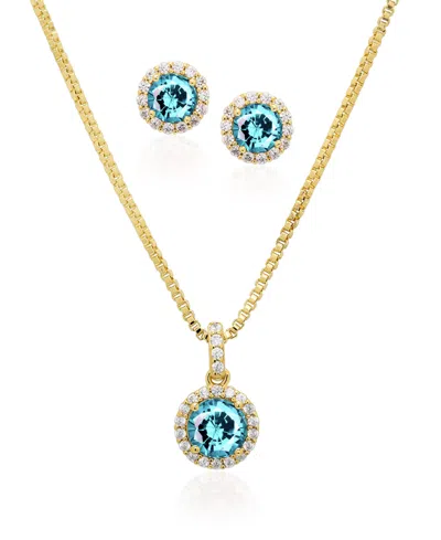Macy's Set Simulated Cubic Zirconia Round Halo Pendant Necklace With Matching Earrings 2-piece Set In Gold,garnet