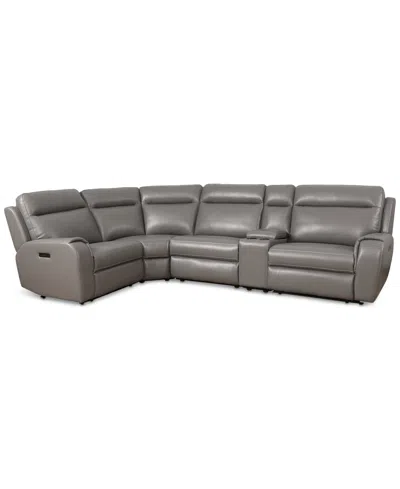 Macy's Sheeler 5-pc. Faux Leather Sectional With 3 Power Motion Chairs & 1 Console In Gray
