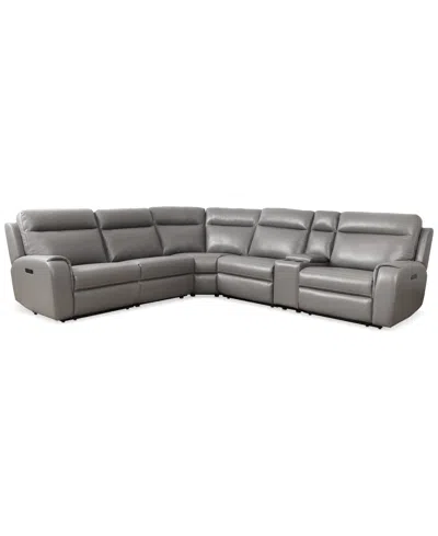 Macy's Closeout! Sheeler 6-pc. Faux Leather Sectional With 2 Power Motion Chairs & 1 Console In Flax