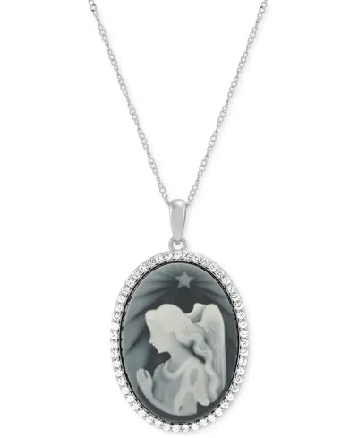 Macy's Shining Star Angel Cameo & Created White Sapphire (5/8 Ct. T.w.) Pendant Necklace In Sterling Silver