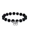 Macy's Silver Plated Beaded Butterfly Charm Stretch Bracelet In Onyx,silver