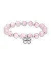 Macy's Silver Plated Beaded Butterfly Charm Stretch Bracelet In Rose Quartz,silver
