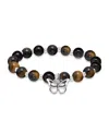 Macy's Silver Plated Beaded Butterfly Charm Stretch Bracelet In Tigers Eye,silver