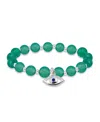 Macy's Silver Plated Beaded Evil Eye Charm Stretch Bracelet In Green Agate,silver