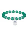 Macy's Silver Plated Beaded Hamsa Hand Charm Stretch Bracelet In Green Agate,silver