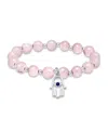 Macy's Silver Plated Beaded Hamsa Hand Charm Stretch Bracelet In Rose Quartz,silver