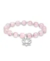 Macy's Silver Plated Beaded Lotus Charm Stretch Bracelet In Rose Quartz,silver