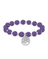 Macy's Silver Plated Beaded Tree Of Life Charm Stretch Bracelet In Amethyst,silver
