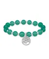 Macy's Silver Plated Beaded Tree Of Life Charm Stretch Bracelet In Green Agate,silver