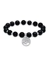 Macy's Silver Plated Beaded Tree Of Life Charm Stretch Bracelet In Onyx,silver