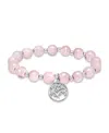 Macy's Silver Plated Beaded Tree Of Life Charm Stretch Bracelet In Rose Quartz,silver