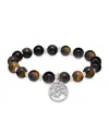Macy's Silver Plated Beaded Tree Of Life Charm Stretch Bracelet In Tigers Eye,silver