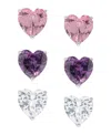 Macy's Silver Plated Brass Pink, Purple And White Cubic Zirconia Heart Stud Earrings Set In Silver
