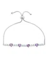 Macy's Silver Plated Brass Simulated Amethyst And Cubic Zirconia Heart Link Bracelet In Silver