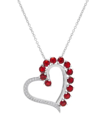 Macy's Silver Plated Brass Simulated Ruby And Cubic Zirconia Heart Pendant Necklace