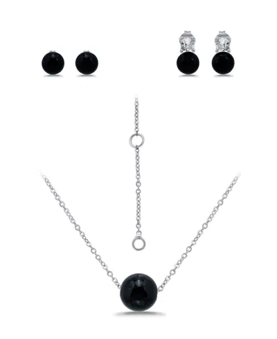 Macy's Silver Plated Earrings And Necklace Set In Black