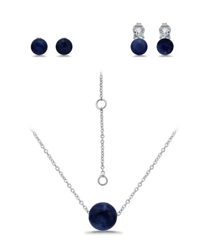 Macy's Silver Plated Earrings And Necklace Set In Blue