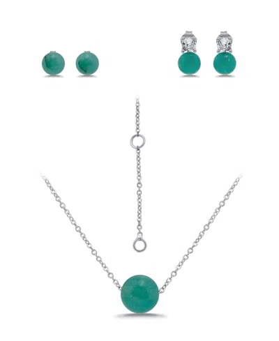 Macy's Silver Plated Earrings And Necklace Set In Blue