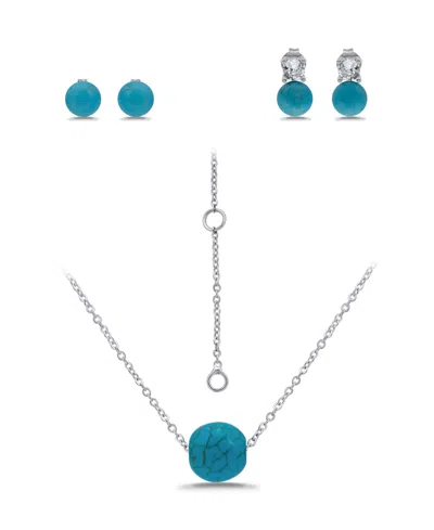 Macy's Silver Plated Earrings And Necklace Set In Blue