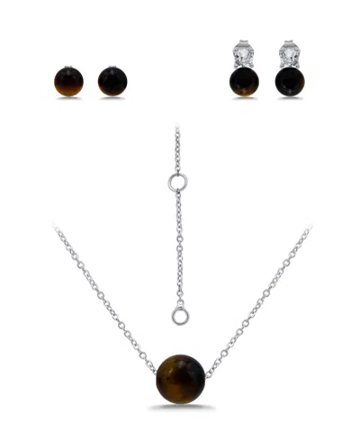 Macy's Silver Plated Earrings And Necklace Set In Burgundy