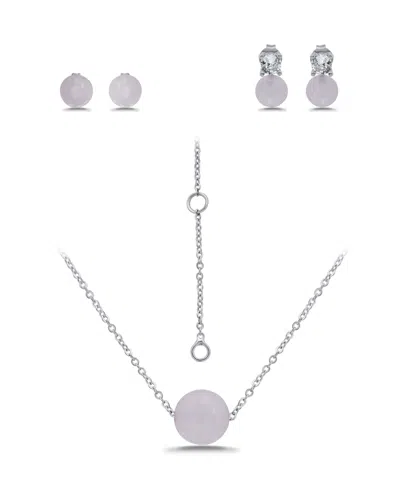 Macy's Silver Plated Earrings And Necklace Set In Metallic