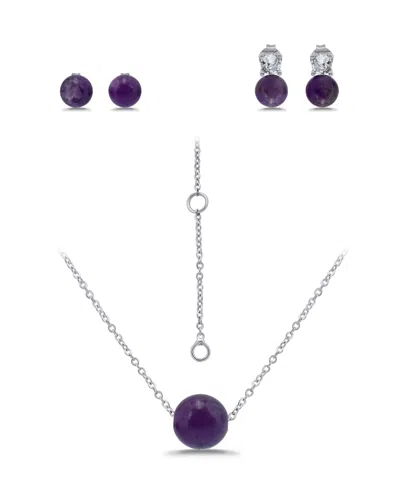 Macy's Silver Plated Earrings And Necklace Set In Purple