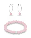 Macy's Silver Plated Multi Genuine Stone Bracelet And Earring, 2 Piece Set In Rose Quartz