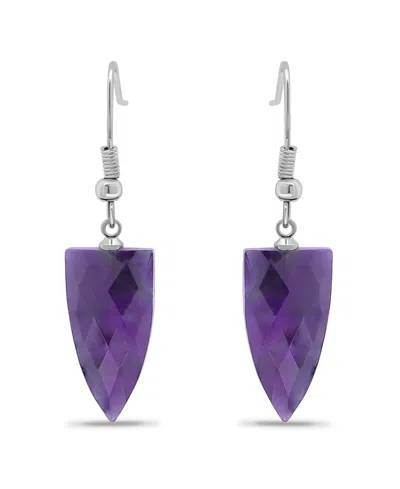 Macy's Silver Plated Multi Genuine Stone Drop Earrings In Amethyst