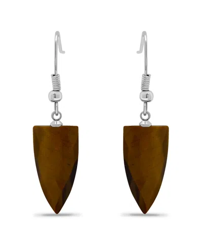 Macy's Silver Plated Multi Genuine Stone Drop Earrings In Tigers Eye