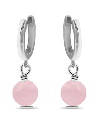 Macy's Silver Plated Multi Genuine Stone Huggie Hoop Earrings In Rose Quartz