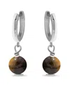 Macy's Silver Plated Multi Genuine Stone Huggie Hoop Earrings In Tigers Eye
