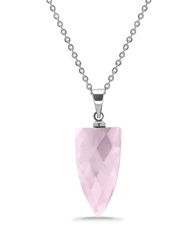 Macy's Silver Plated Multi Genuine Stone Pendant Necklace In Rose Quartz